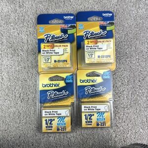 GENUINE Brother M231 P-Touch Label Tape, 1/2" Black on White Lot of 6